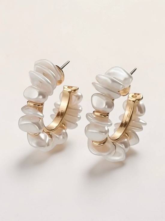 Aposhstyle Jewelry - Baroque Pearl Gold Hoop Huggie Earrings New